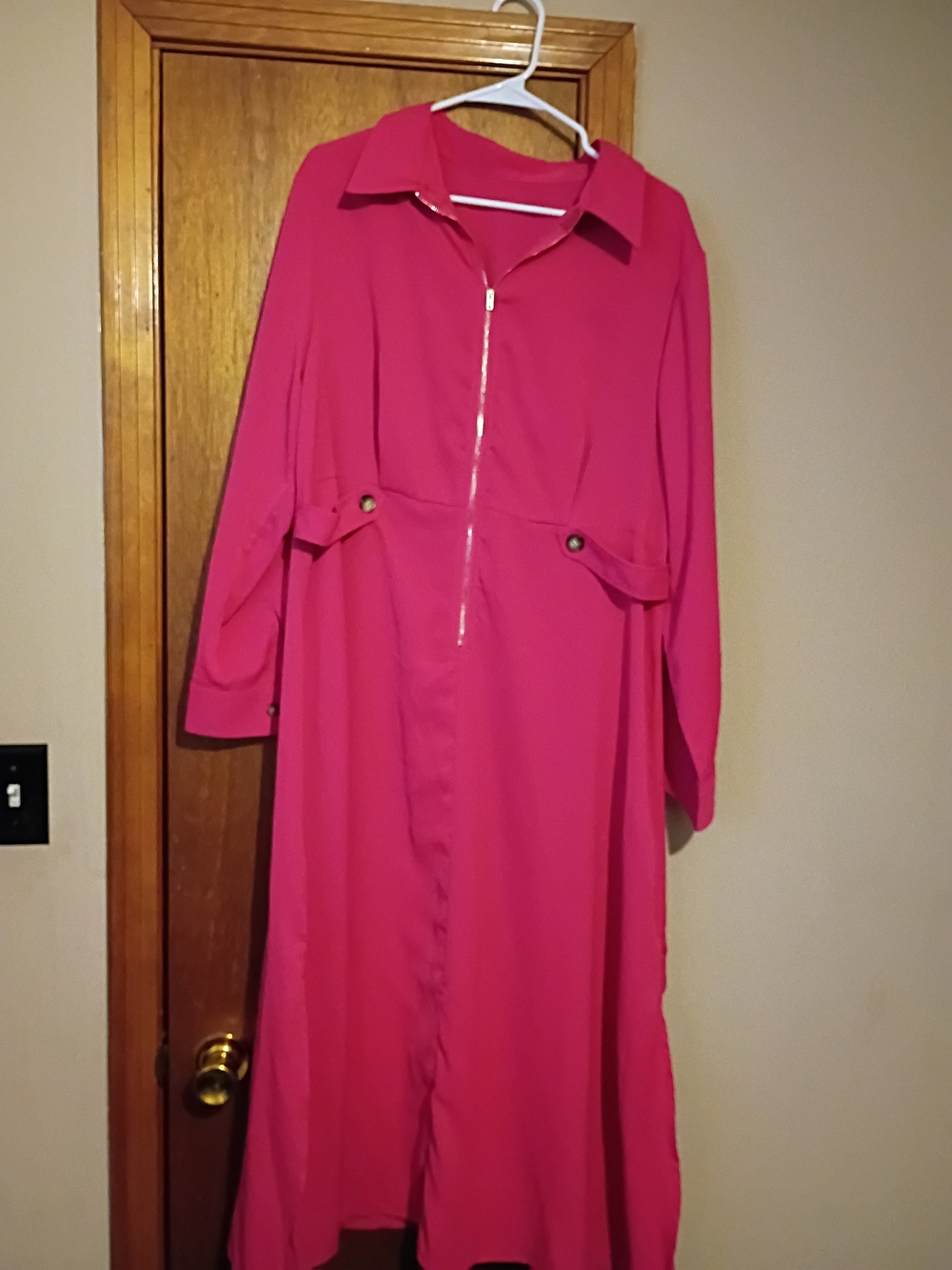 SHEIN Hot Pink Long Sleeve Maxi Dress with Front Zip